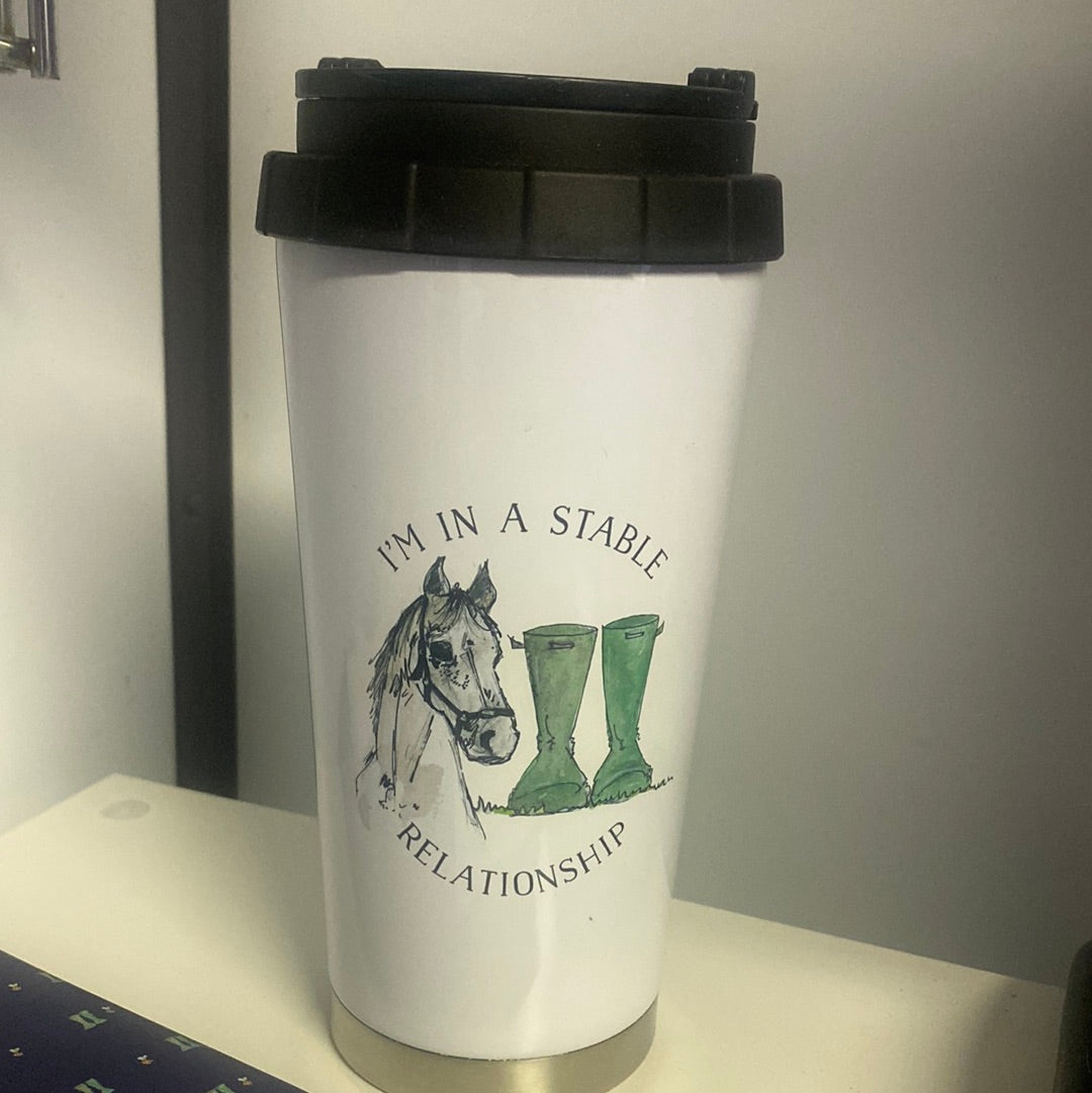 “I’m in a stable relationship” travel mug